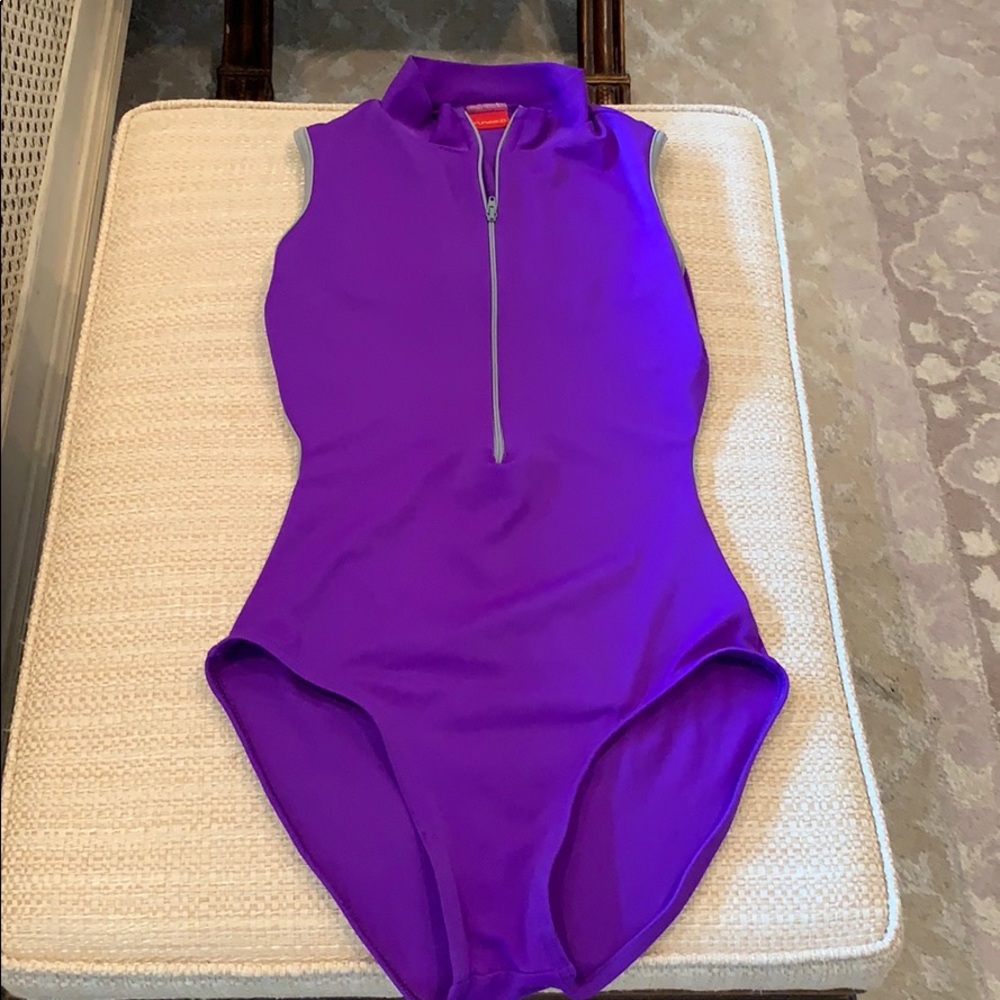 YUMIKO Purple Leotard w Grey Piping